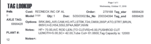 12K HP 865 T24 (AIR BRK);W/O SPGS(FOR16&16.5WHLS) Buiild per serial number given by customer